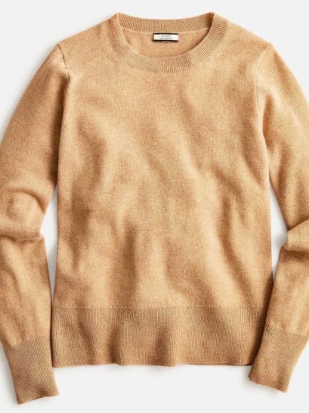 J Crew crew neck classic cashmere sweater tan camel M - Picture 2 of 9